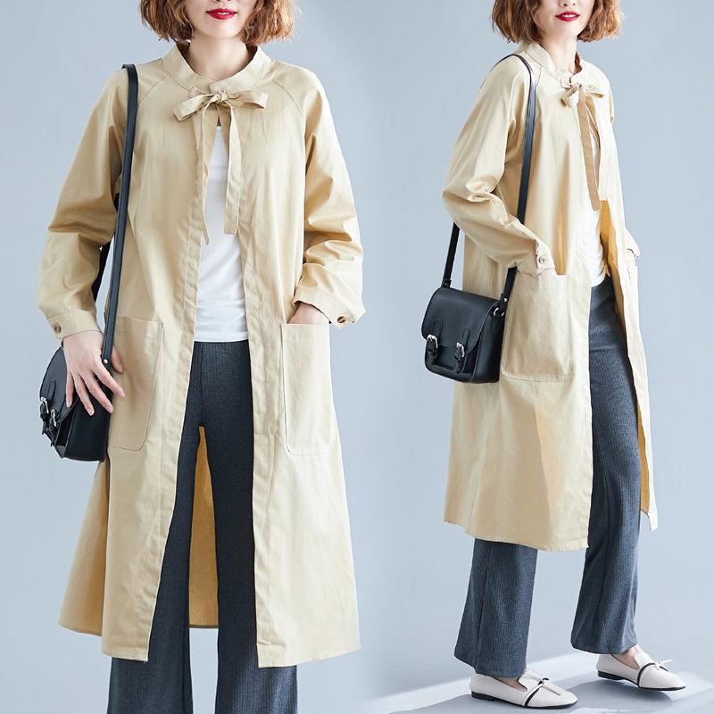 

Women' Trench Coats Autumn Plus Size Long Sleeve Thin Coat Women Loose Lace-up Cardigan Ladies Apricot Casual Windbreaker Jackets Aq1167