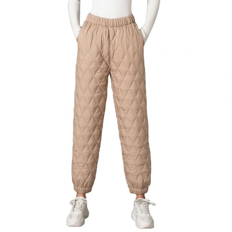 

Women's Pants & Capris Casual Women Side Pockets Elastic Waist Ribbed Cuffs Solid Color Rhombus Quilted Trousers For Daily Wear Black Xxl, Black;white