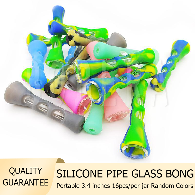 

Silicone Smoking Pipe Glass Bongs 3.4 inches Cigarette Hand Portable Mini Tobacco Pipes Cigarettes Holder