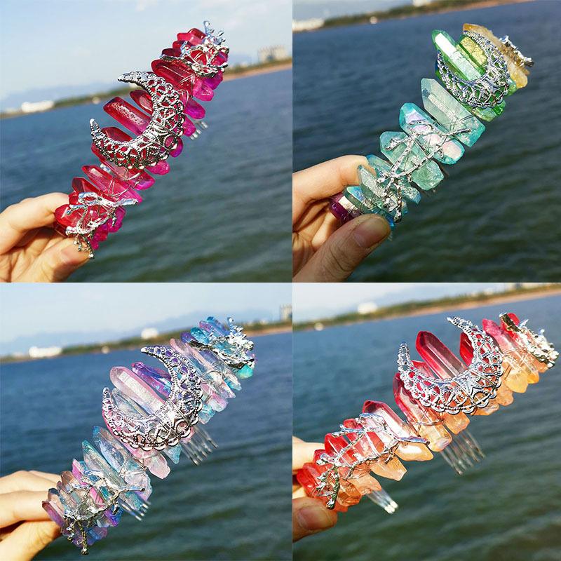 

Hair Clips & Barrettes Natural Crystal WICCA Witch Jewelry Rainbow Crown Headband Bridal Headdress Party Moon Branch Charm Comb