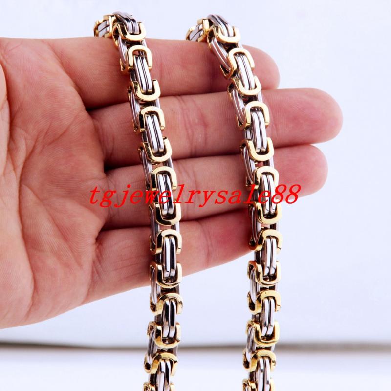 

4/5/8mm Wide Silver Color Gold Stainless Steel Byzantine Box Link Chain Mens Boys Necklace Or Bracelet Jewelry 7-40" Chains