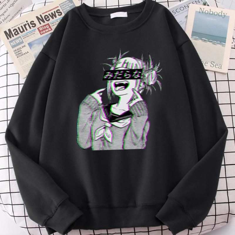 

Men's Hoodies & Sweatshirts Crewneck Winter Fashion Himiko Sweatshirt Hoodie Hero My Men Academia Senpai Japan Sportswear Pullover Anime Jap, Black