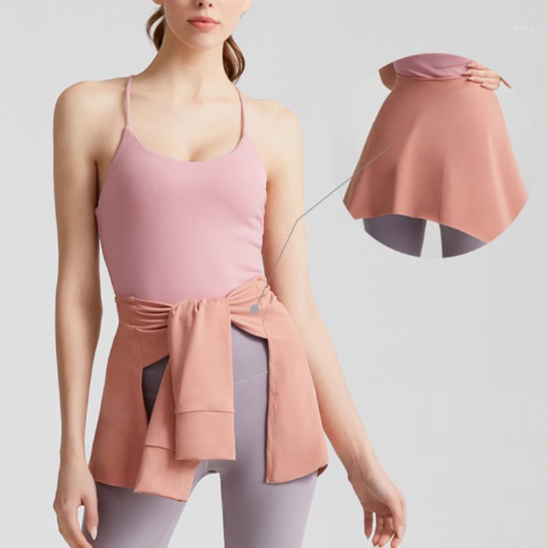 

Yoga Outfit Shorts And Capris Hip Cover For Women Tie Knot One Piece Tennis Skirt Jogging Shawl Sportswear Dancing Gym Clothing, Black