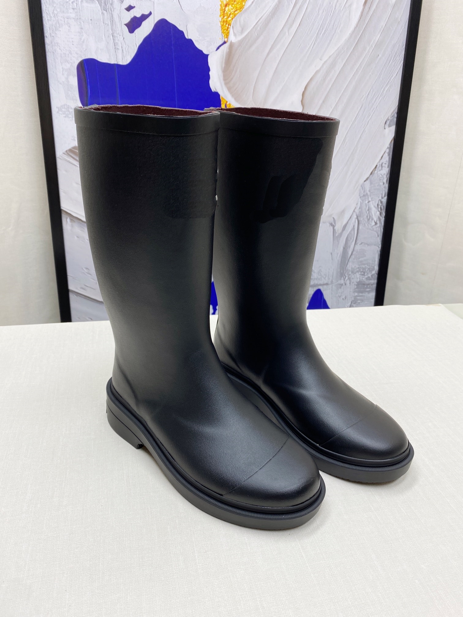 

france luxury rain boots soft leather ladies classic non-slip inner increase the TOP quality boot black big size 36-40 with Original box