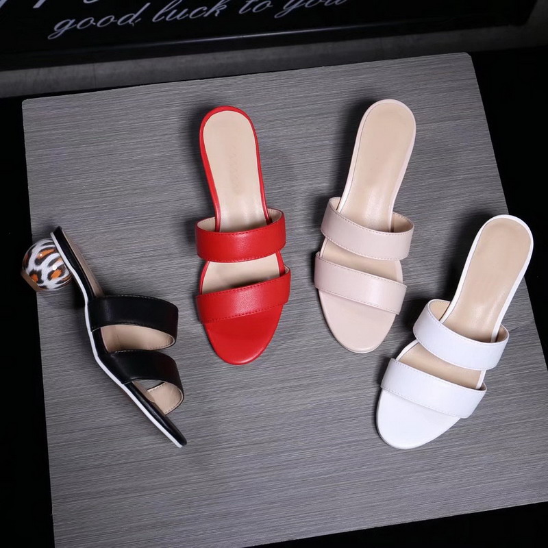 

Designer Women Summer Sandals Low Heels Black Red Beige White Genuine Leather Slipper Valentine Party Dress Shoes 34-41