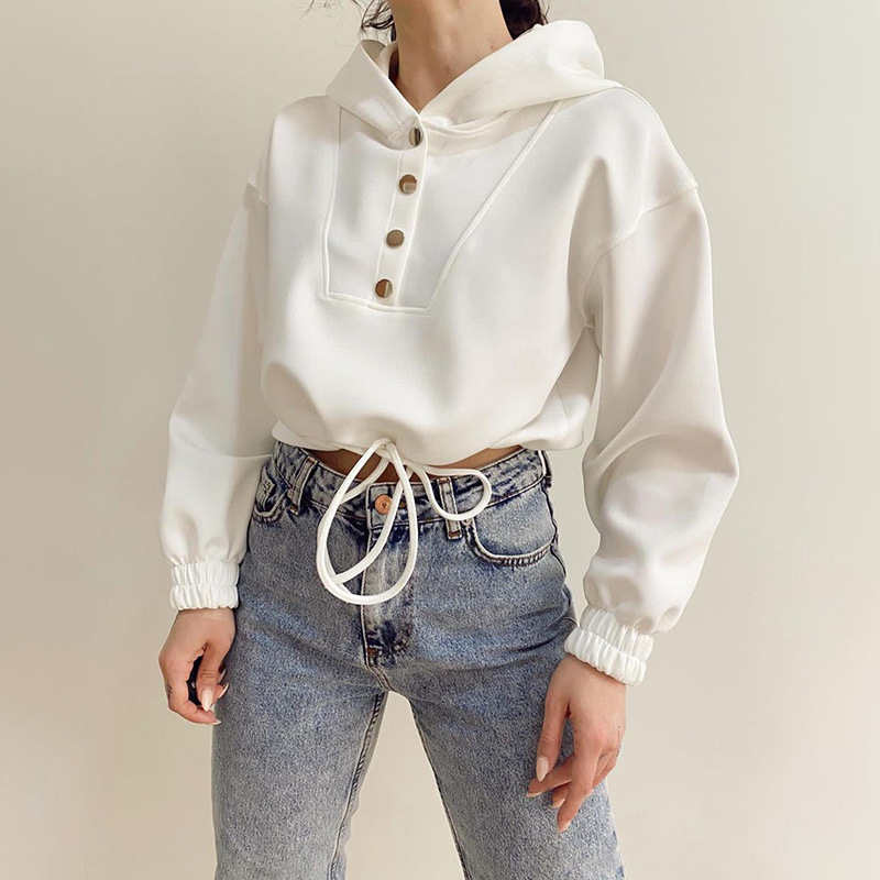 

Paris Girl Autumn Winter Hooded Drawstring Hoodies Women' Sports Retro Distressed Loose Casual Long Sleeves White Sexy Hoody 210524