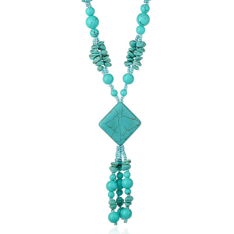

Pendant Necklaces Tassels Long Sweater Chain Necklace Geometric Tur-quoise Bohemian Style For Women