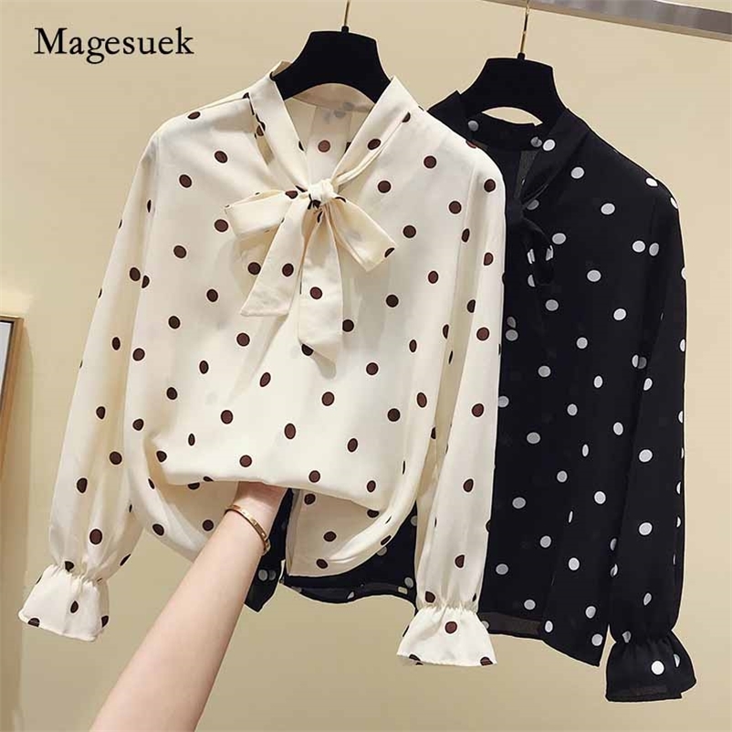 

Loose Bow Collar Lace-up Top Retro Flare Long Sleeve Elegant Women' Blouse Shirt Autumn Blusas Mujer 11180 210518, Apricot
