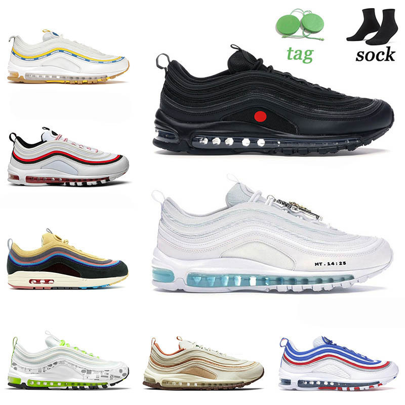 

Shoes 97s Men Running All-Over Print Black Red MSCHF x INRI Jesus Have a Nice Day Blue Hero Halloween Sports Sneakers, Bubble wrap packaging
