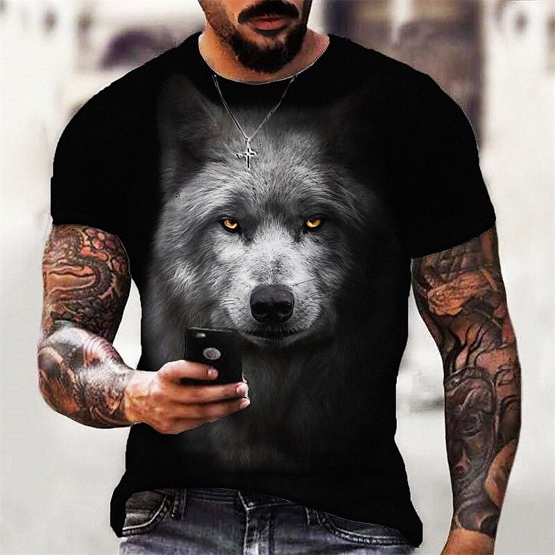 Men's T shirt 3D Print Graphic Wolf Crew Neck Daily Sports Print Short Sleeve Tops Casual Classic Designer Big and Tall Black Gray t1WN#