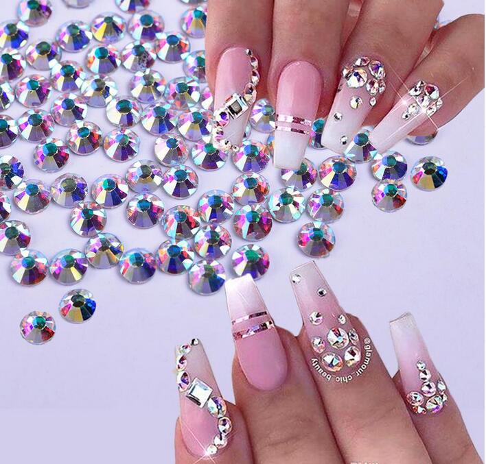 

10bag/set (1440Pcs/bag) Flat Back AB Color Crystal Nail Rhinestone 3D Jewelry Glass Diamond Gems Nail Art Decoration DIY Craft Rhinestones