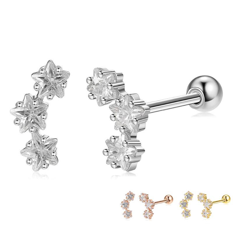 Stud SILVERHOO 925 Sterling Silver Romantic Star Earrings For Women Clear Cubic Zirconia Small Earring Wedding Fine Jewelry Gift-image-705948257