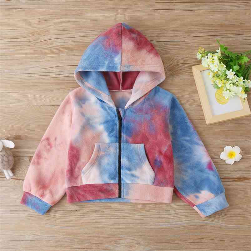 

Winter Children Casual Long Sleeve Muti Tie-dye Hooded Zipper Hoodies Baby Girls 18M-6T 210629, Multi