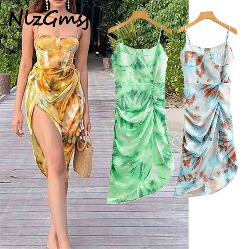 

Dres Sexy Summer Spaghetti Strap Party Ladies Elegant High Split Bohemia Vestidos 210628, As picture