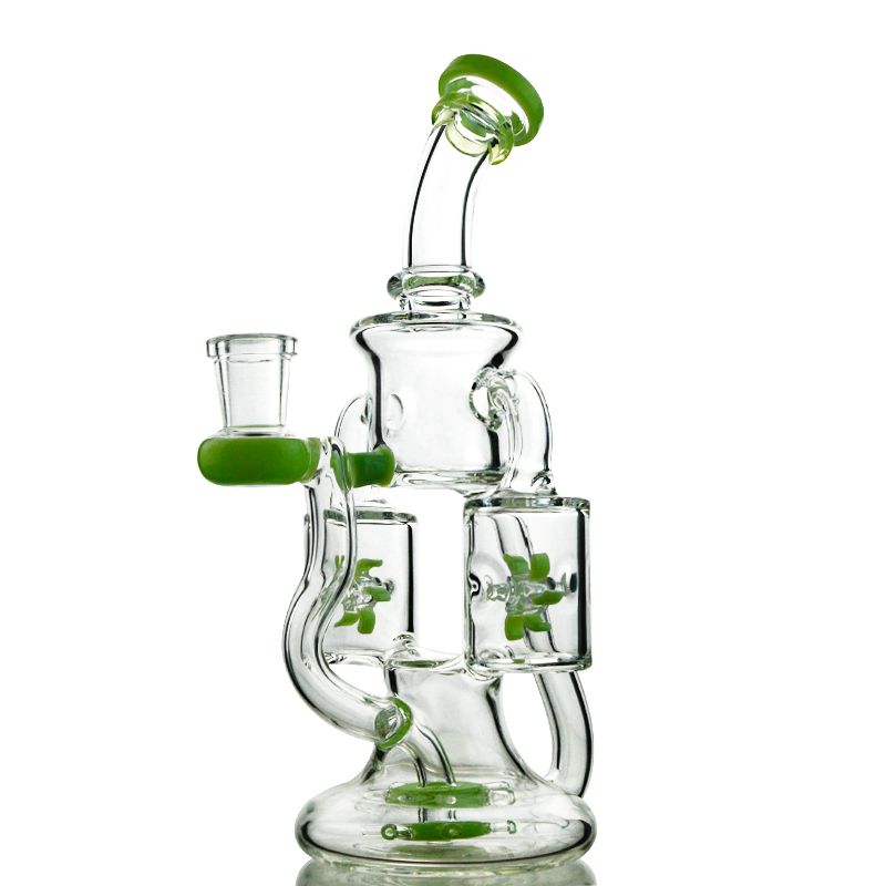 

Double Recycler Water Pipes Propeller Percolater Hookahs Oil Dab Rigs 5" Interface Height 14mm Female Joint With Bowl Glass Bongs