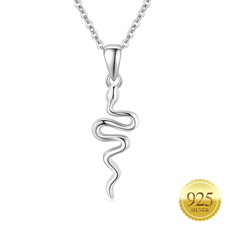 

925 Sterling Silver Pendant Necklace Animal Snake Shaped Choker Clavicle for Women Girls with Gift Box