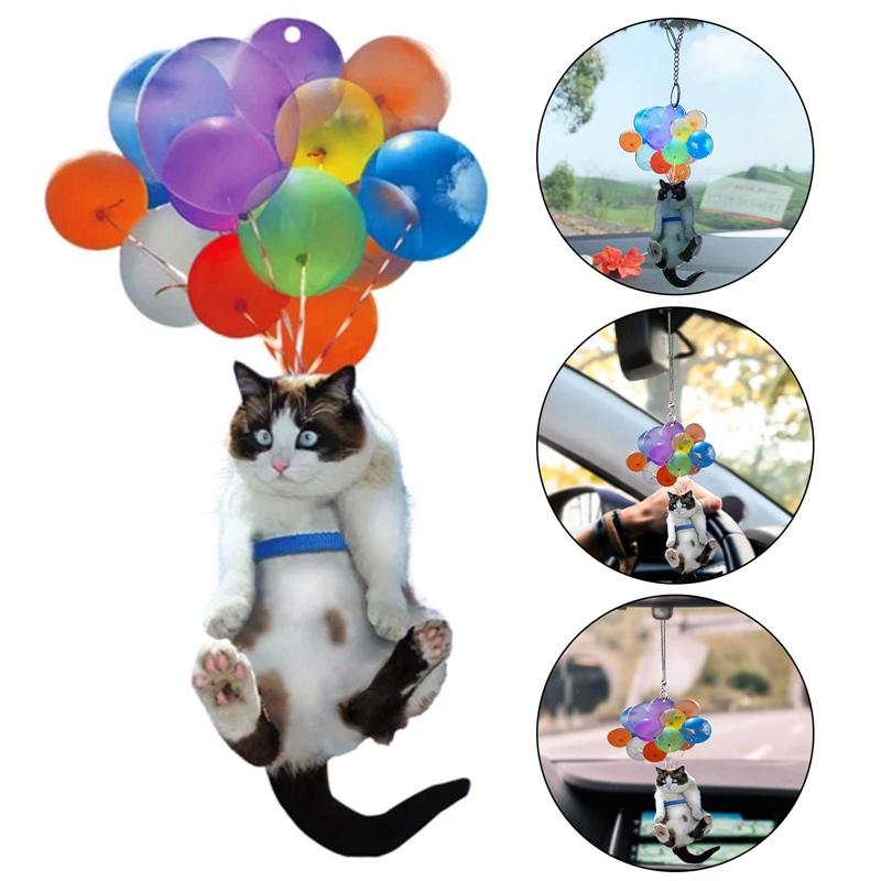 

Creative Cute Cat Car Hanging Ornament With Colorful Balloon For Automotive Interior Home Decoration Styling Accessories Decorations