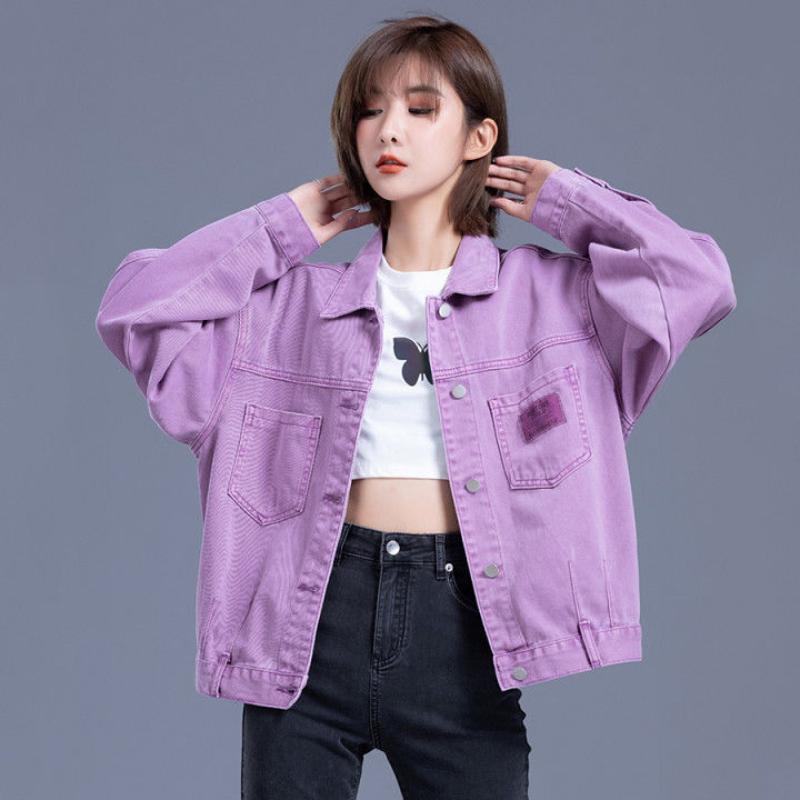 

Women' Jackets Women Denim Jean Jacket Spring Autumn Female Solid Color Coat Ladies Long Sleeve Outerwear Tops Plus Size A22, Purple