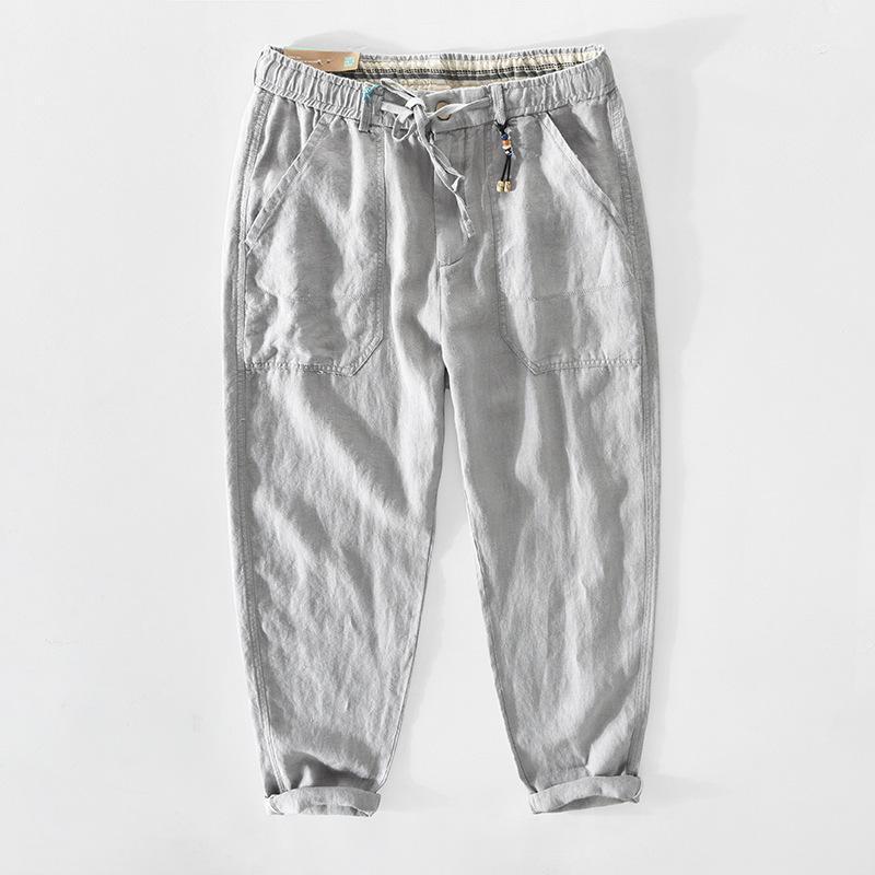 

Men's Pants Men Casual Simple Fashion Chic Handsome All-Match Student Solid Color Linen Drawstring Elastic Waist Loose Trousers, Black