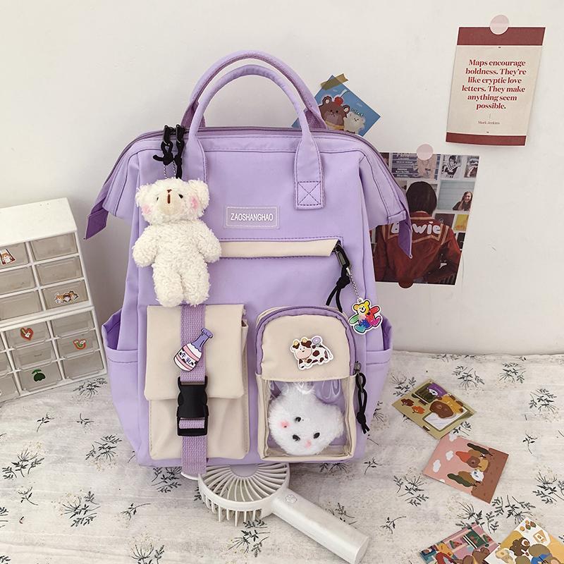 

School Bags 2021 Preppy Purple Backpack Women Waterproof Candy Colors Backpacks Fancy High For Teenage Girl Cute Travel Rucksack