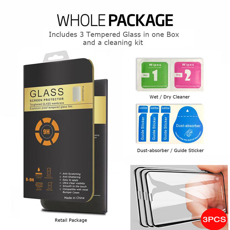 

3PCS Full Cover Protective Protectors glass on For iPhone 12mini 11 Pro XS Max X XR 6s 6 7 8 Plus tempered Glasss Film Screen Protector Curved Edge