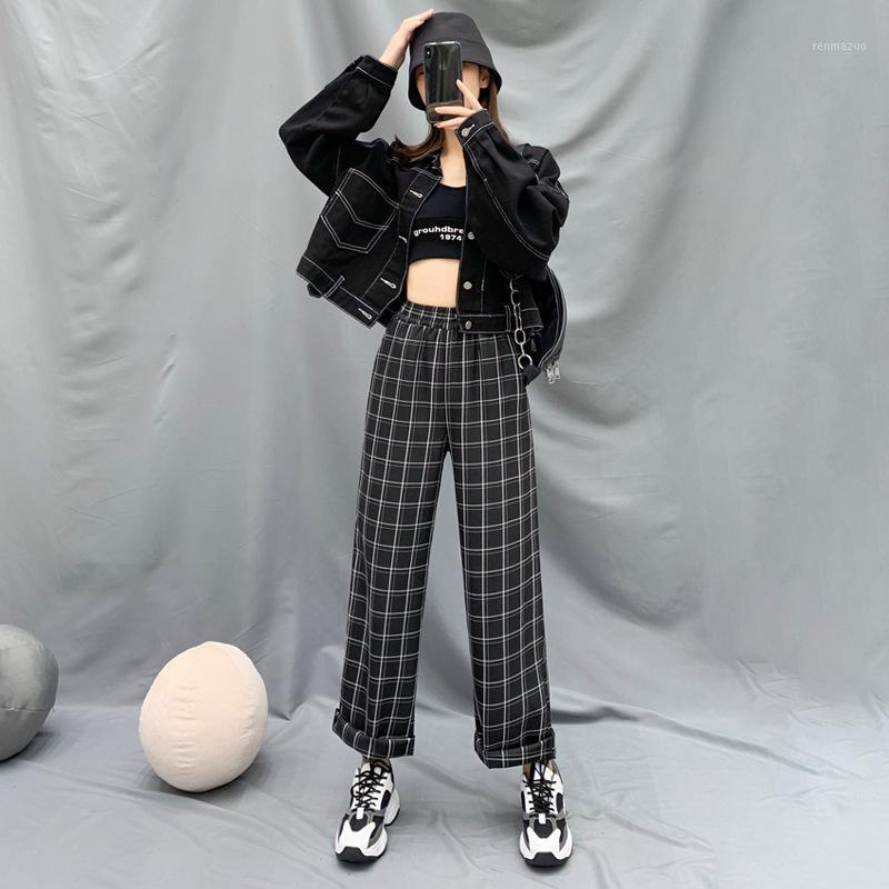 

Women's Pants & Capris GOPLUS High Waist Black Plaid Women Vintage Wide Leg Trousers Korean Clothes Spodnie Damskie Pantalones De Mujer, Black;white