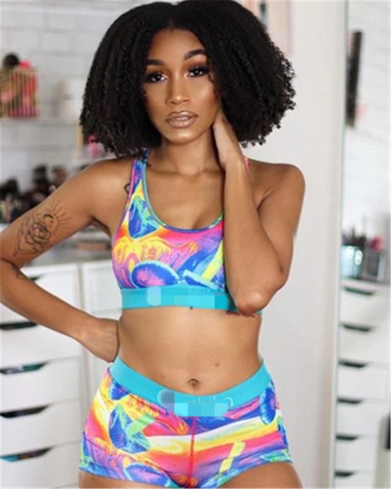 

Women Plus Size Swimming Tracksuits Fashion Trend U-neck Sleeveless Vest Tops Shorts Sports Swimsuits Female Fitness Yoga 2pcs Swimsuit Sets