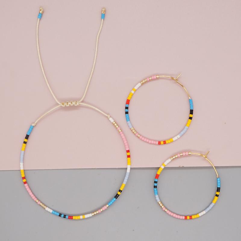 

Earrings & Necklace Go2BoHo Fashion Jewelry Set Colorful Miyuki Seed Bead Summer Adjustable Simple Bracelet Hoop Sets For Women Jewellery, Silver