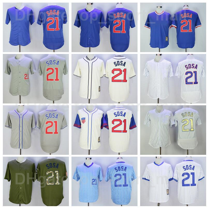 

Retro 1929 1942 Vintage Baseball 21 Sammy Sosa Jersey Retire Pullover Pinstripe Stitched Team Color Blue Grey White Army Green Top Quality