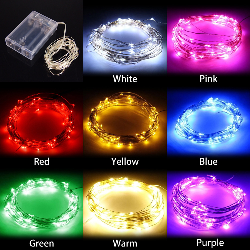 

AA Battery Power Operated LED Copper Silver Wire Fairy Lights String 50Leds 5M Christmas Xmas Home Party Decoration Seed Lamp Outdoor