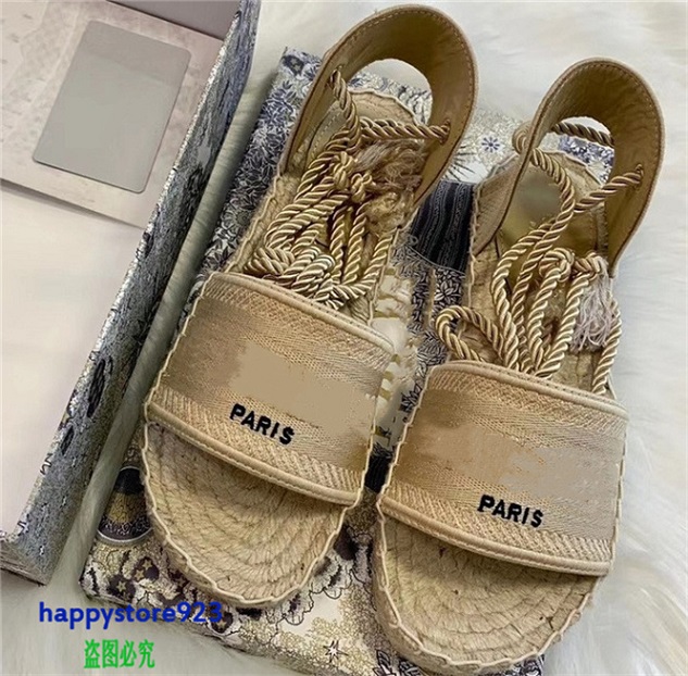 

T121b Latest high quality 2021 stye real leather women sandals slippers fashion Hemp rope design strap sexy heels shoes banquet party sflip flop neakers casual, Only box (not sold separately)