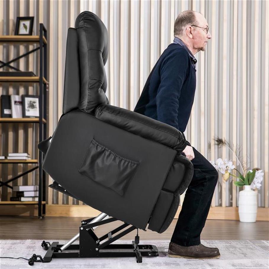 

US Stock Orisfur. Power Recliner Furniture and Lift Chair in Black PU leather Chair with Steel Reclining Mechanism a56 a28285T