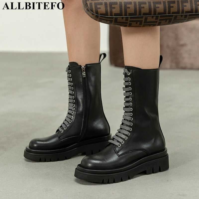

ALLBITEFO high quality full genuine leather thick heels women boots brand high heels office ladies shoes autumn ankle boots 210611, As picture