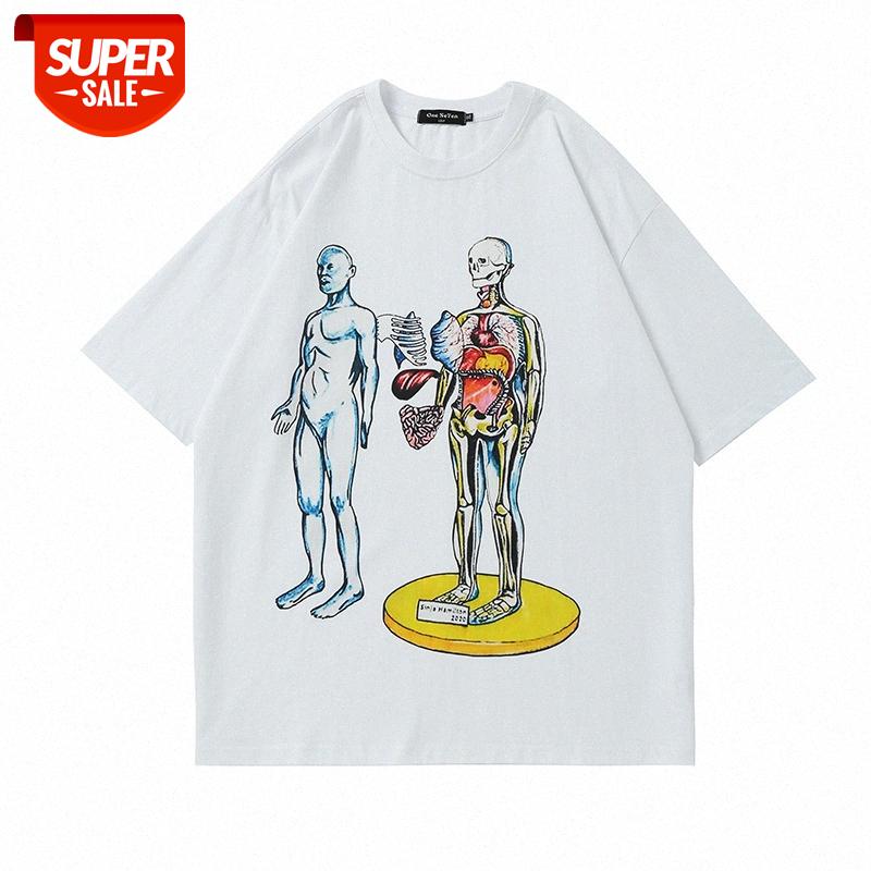 

Human anatomy print short-sleeved T-shirt men's loose round neck half sleeve #Dz8z, White;black
