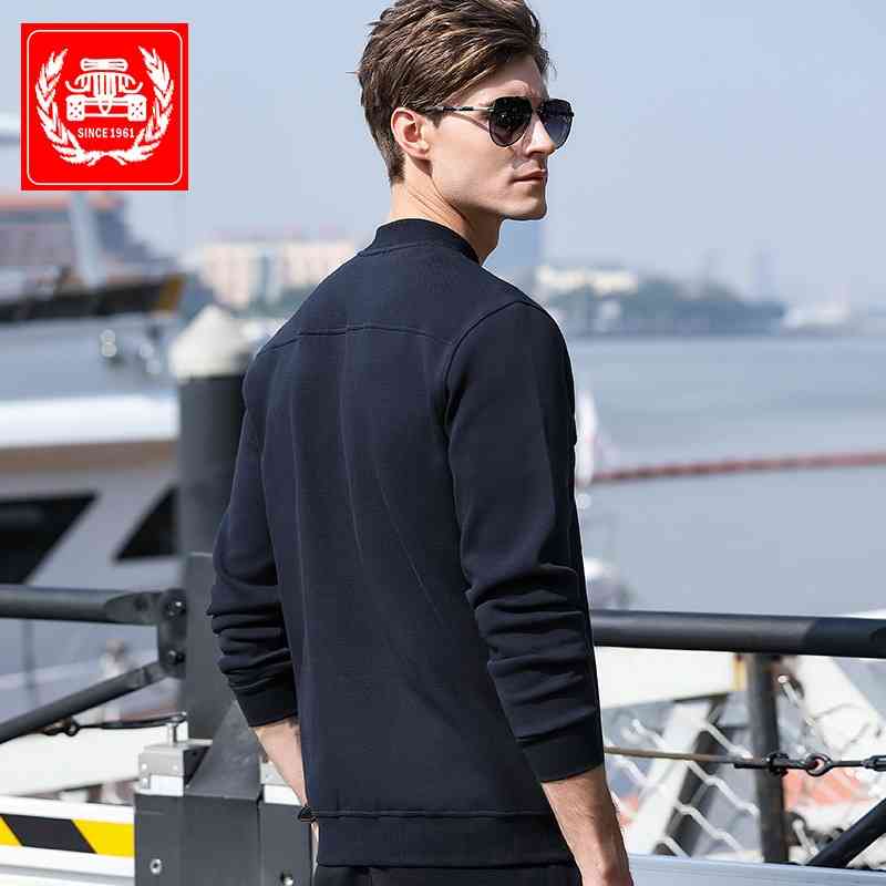 

Autumn new sports coat baseball collar cardigan sweater thin casual jacket men's top, Black