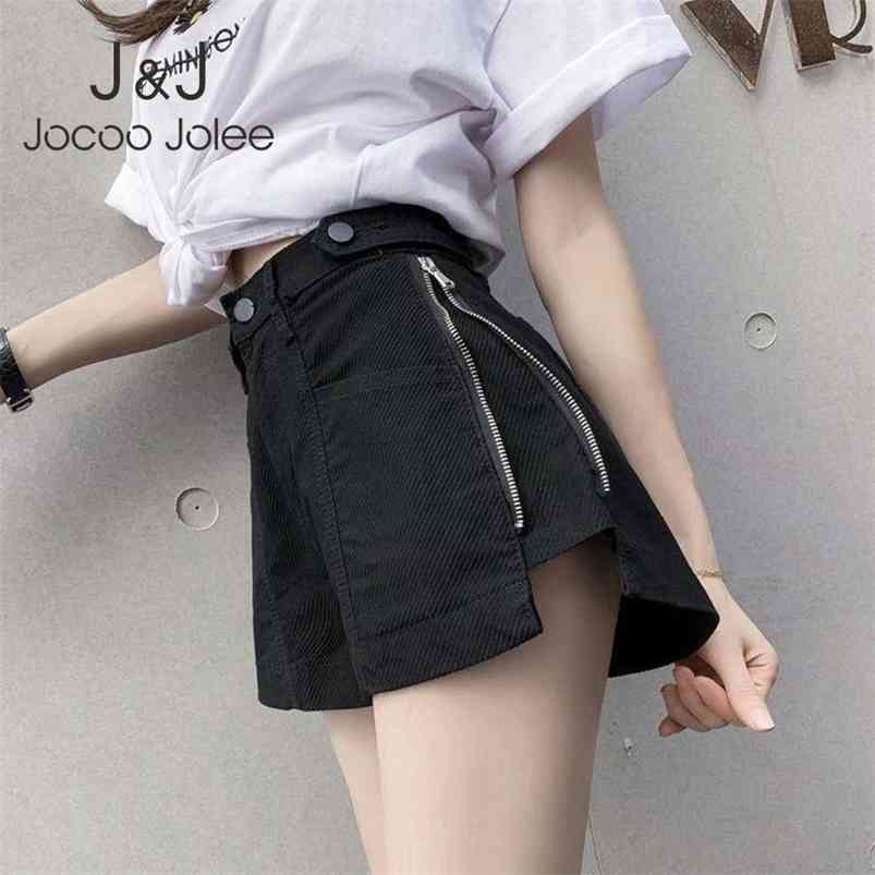 

Jocoo Jolee Casual Side Zipper A-Line Women Summer Solid Loose Shorts Button All-Match High Waist Wide Leg Pants 210518, Style2