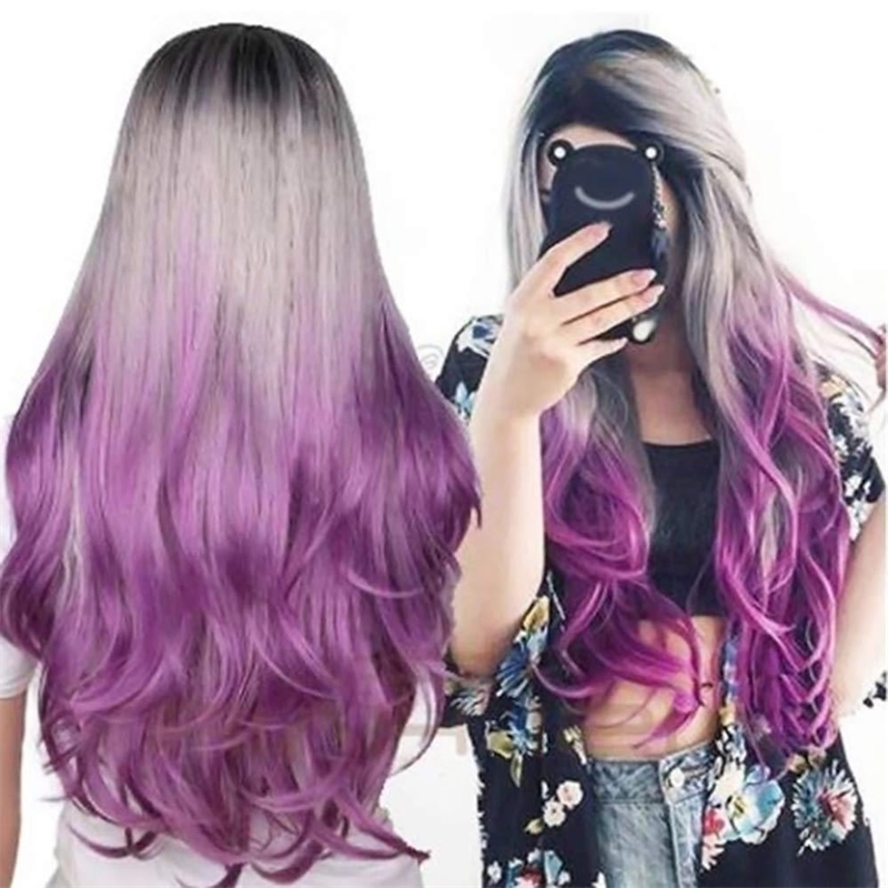 

Wig New Rose Dyed inner mesh breathable inclined middle long wig human hair, Khw-053