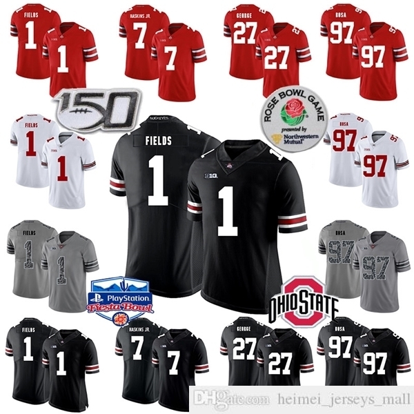 

Ohio State Buckeyes Football Jerseys 1 Justin Fields 2 Chase Young 7 Dwayne Haskins Jr. 27 Eddie George 97 Nick Bosa 15 Elliott Fiesta Bowl, 150th patch