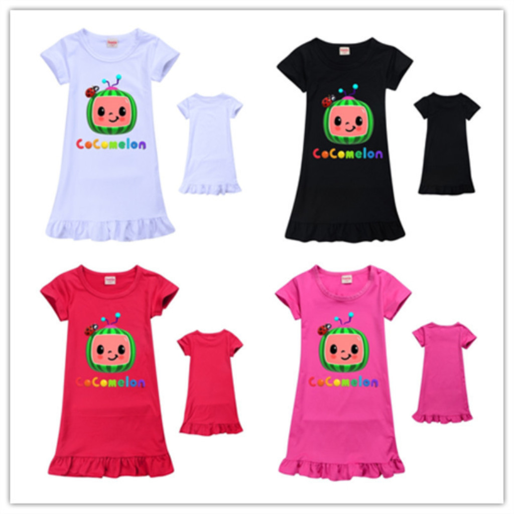

CoComelon Ji Boys Pattern Cute Girls' Dress Kids Multicolors Short Sleeve Nightdress Candy Home Dresses Skirt Casual Clothing 110-150cm gG494T2G, Red;yellow