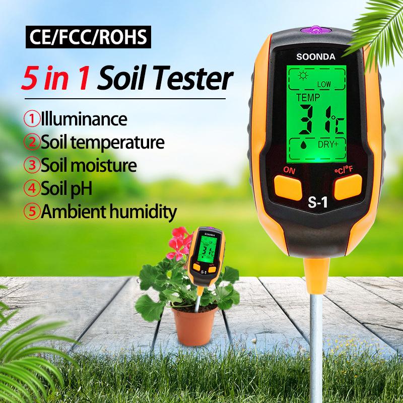 

Meters 5 In 1 PH Soil Tester Moisture Acidity Flower Pot Meter Water Quality Monitor