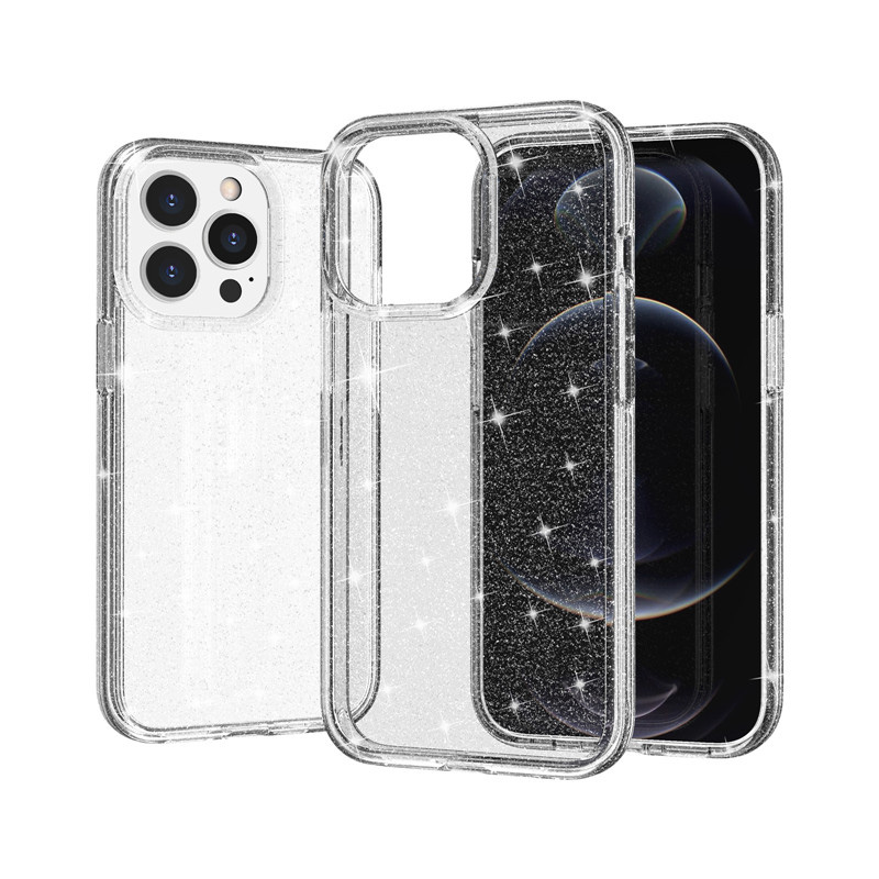 

For Iphone 13 Pro Max Cases Glitter Hybrid Hard PC Soft TPU Shockproof Protective Cover, Gold
