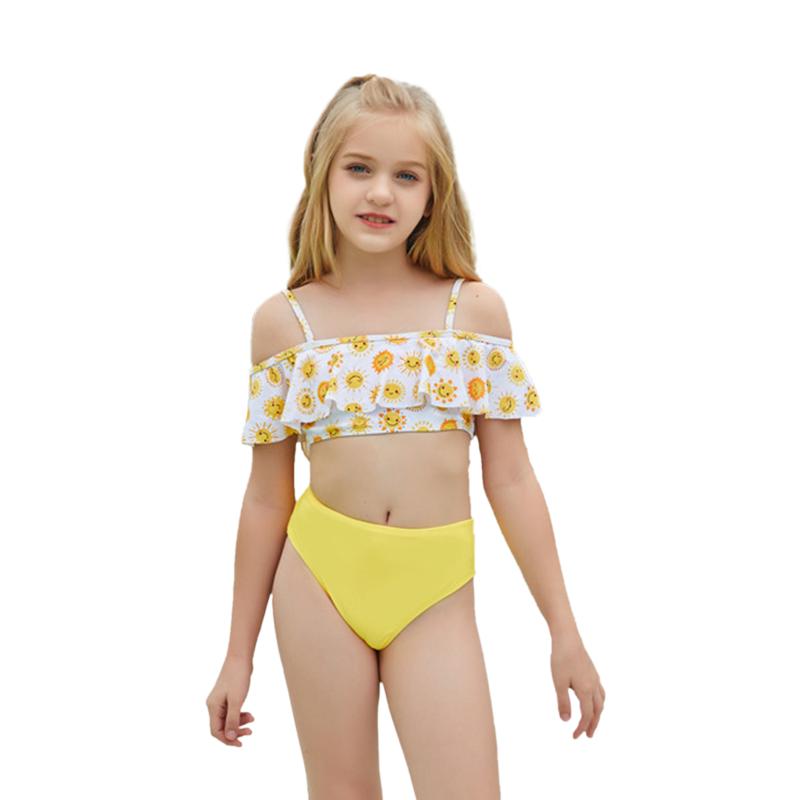 

Women's Swimwear Two Piece Swimsuit Grils Split High Waist Bikini Female Stitching Lovely Bathing Suit Leopard Summer Beachwear, Yellow