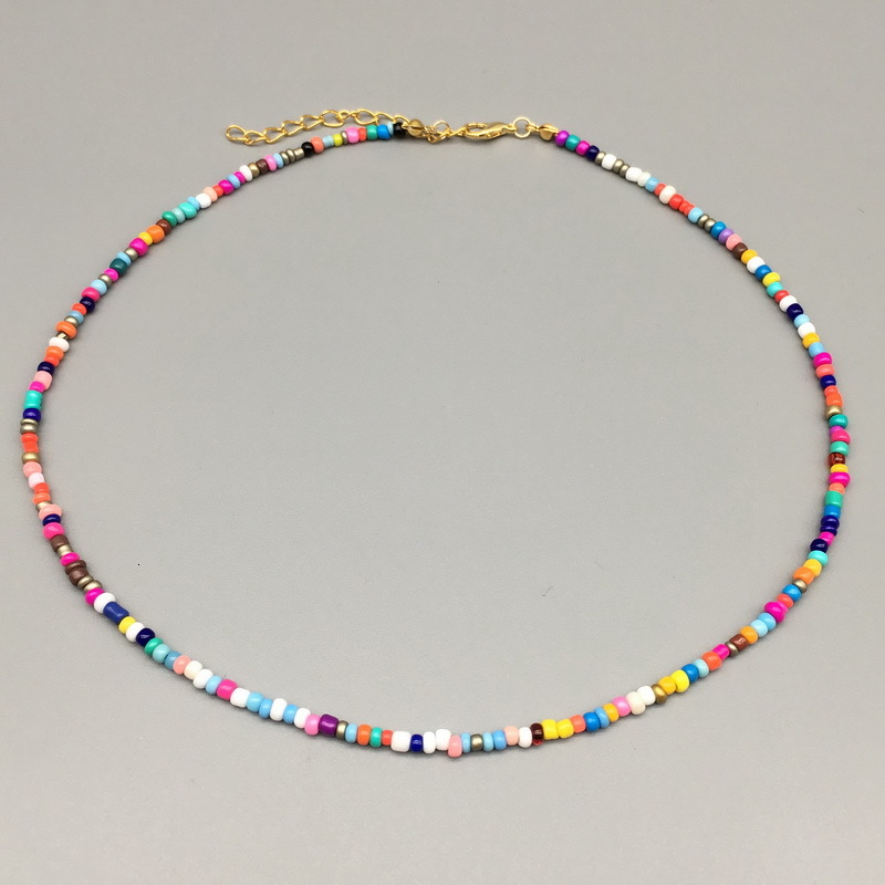 

Seed Simple Beads Strand Women String Beaded Short Women Jewelry 16 Inches Chokers Necklace Gift, Silver