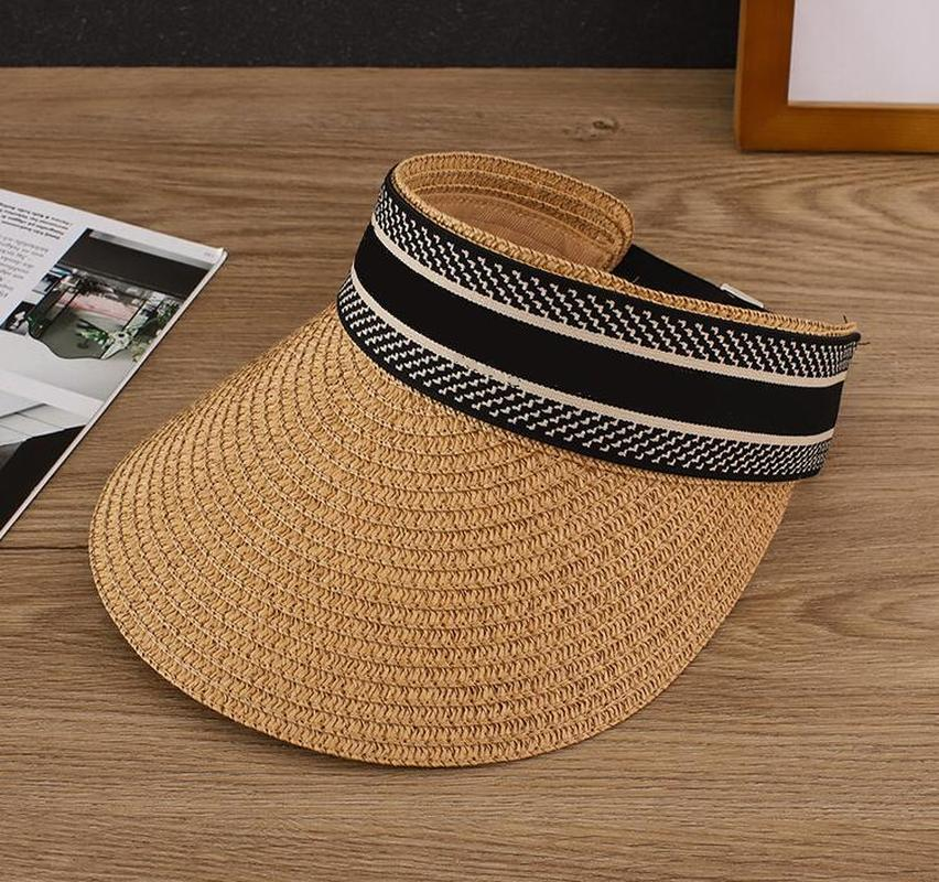 

Fashion Womens Cap Designer Handmade Straw Weaving Raffia Sun Visors White Woman Hat Wide Brim Foldable Summer Beach New Travel Designer Caps, D letter-01
