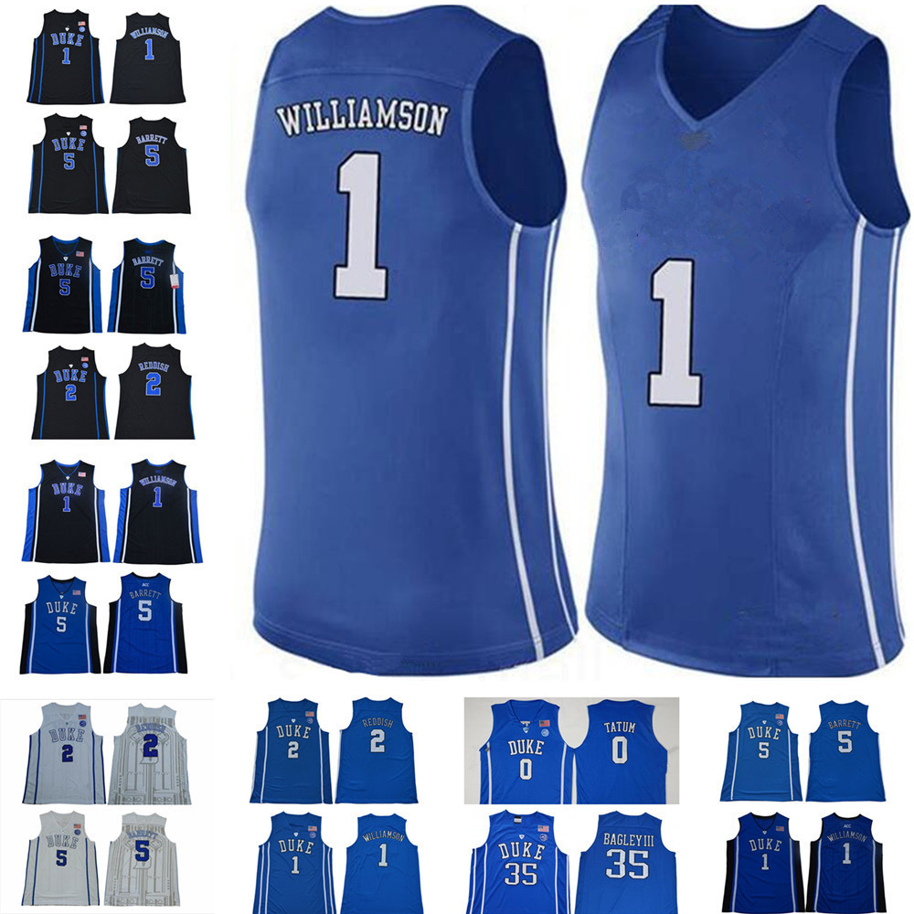 

NCAA Duke Blue Devils Zion 1 Williamson Jersey 5 RJ Barrett 2 Cam Reddish 0 Tatom Marvin 35 Bagley University Black White College Basketball Jerseys Wear, 5 blue