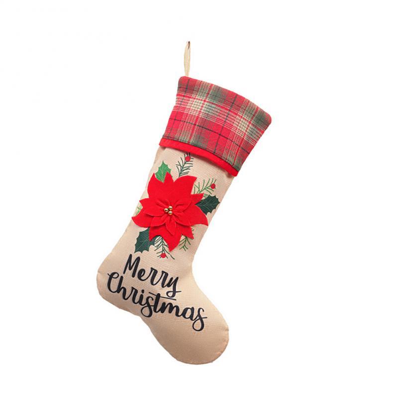 

Christmas Decorations 1 Pcs Stockings Socks With Snowman Santa Elk Bear Printing Xmas Candy Gift Bag Fireplace Tree Decoration Year