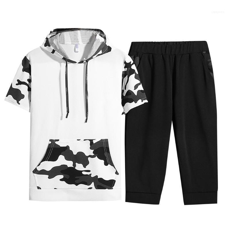 

Men's Tracksuits Men Spring Short Sleeve Hooded Sweatshirt Tops Pants Sets Suit T-Shirt Tracksuit Rrand Sportswear 1.171, Gray