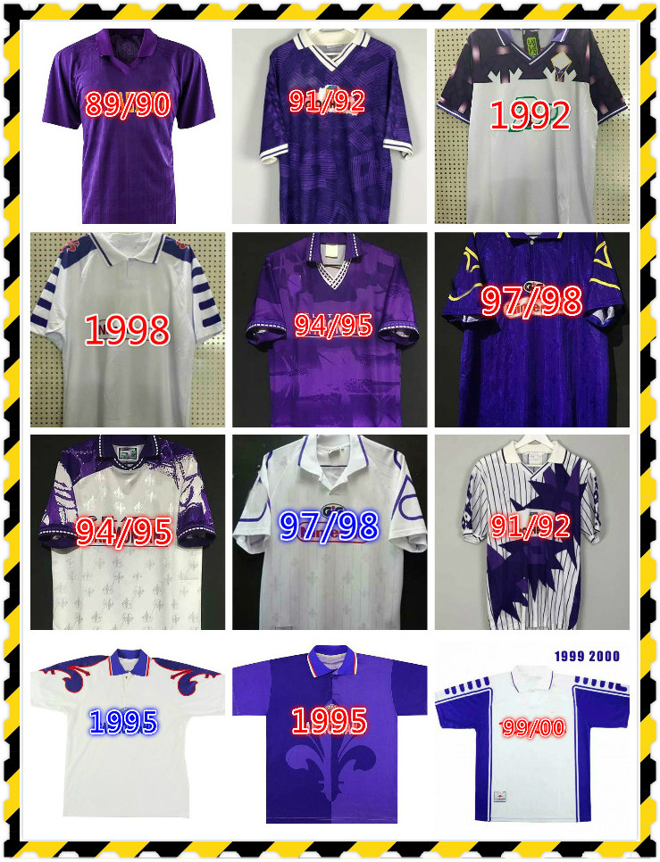 

89 90 91 94 95 96 97 98 99 00 Fiorentina Retro soccer jerseys 1998 1999 2000 BATISTUTA football shirt 92 93 RUI COSTA jersey Florence Classi, Black;yellow