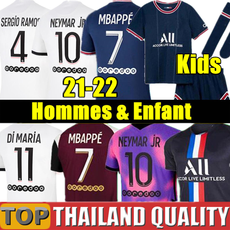 

21 22 MBAPPE SERGIO RAMOS soccer jerseys DONNARUMMA football shirt set HAKIMI KEAN 2021 2022 ICARDI PAREDES MARQUINHOS VERRATTI fourth Men Kids kit uniform, 21/22 away - men