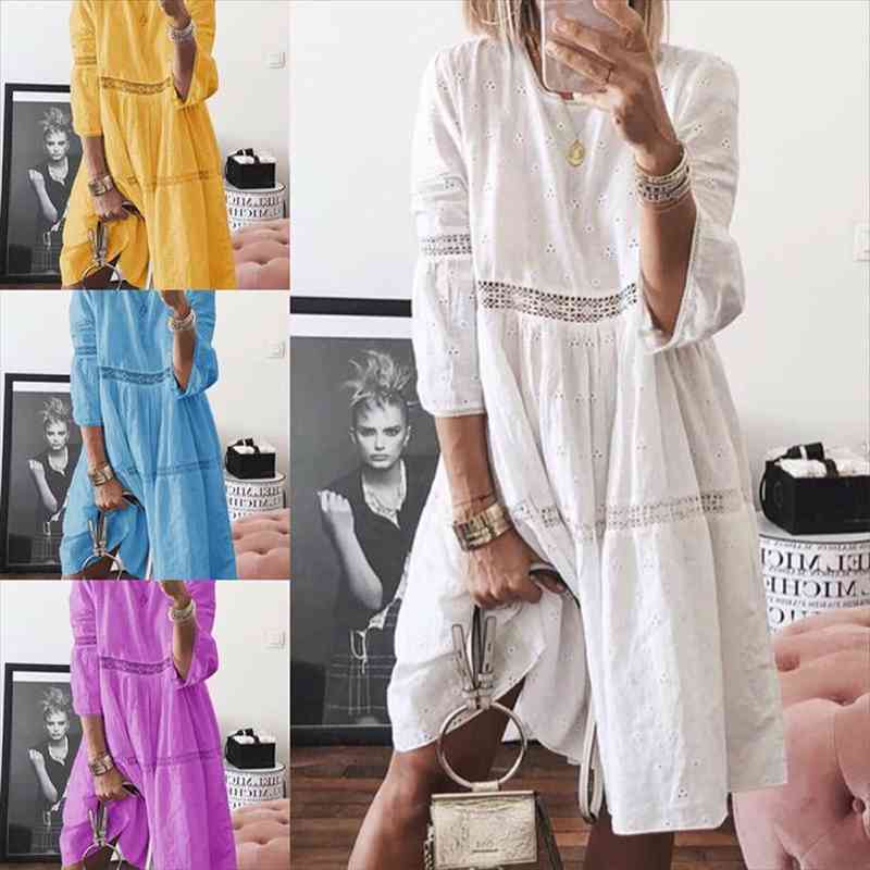 

Plus Size 5xl Hollow Out Solid Dress Women Casual White Party Dresses Ladies Summer Oversize Half Sleeve Vestidos, Black;gray